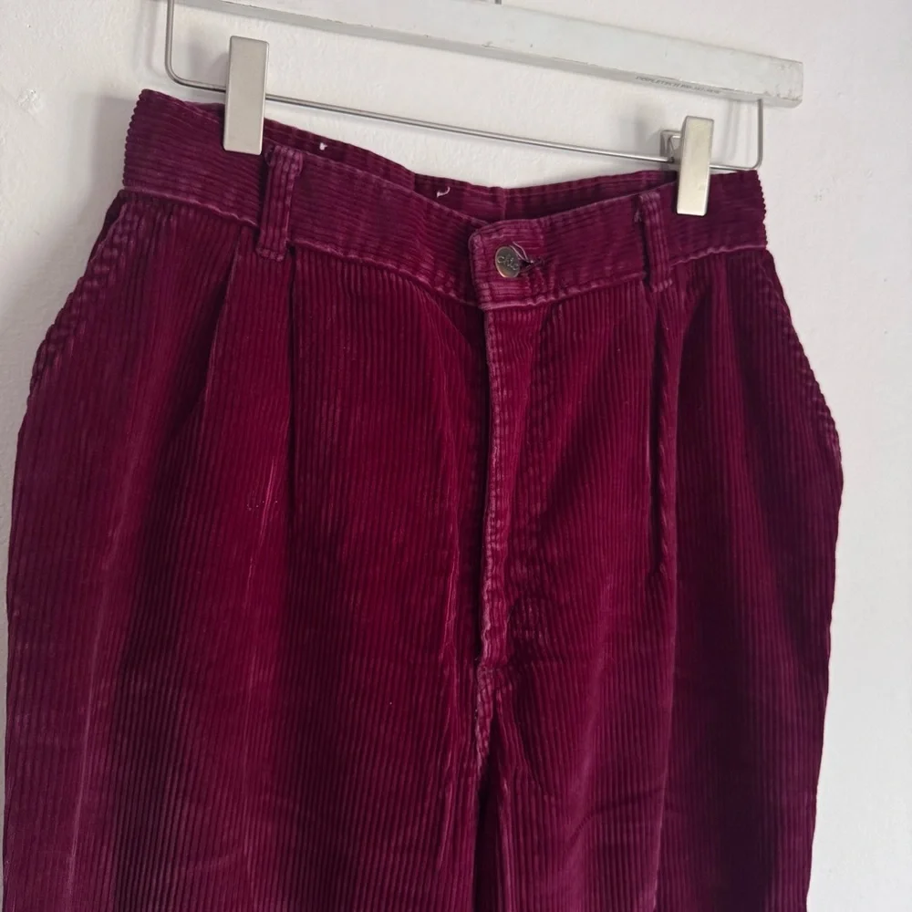Vintage High Waisted Pleated Corduroy Pants (Burgundy) - Picture 2 of 5